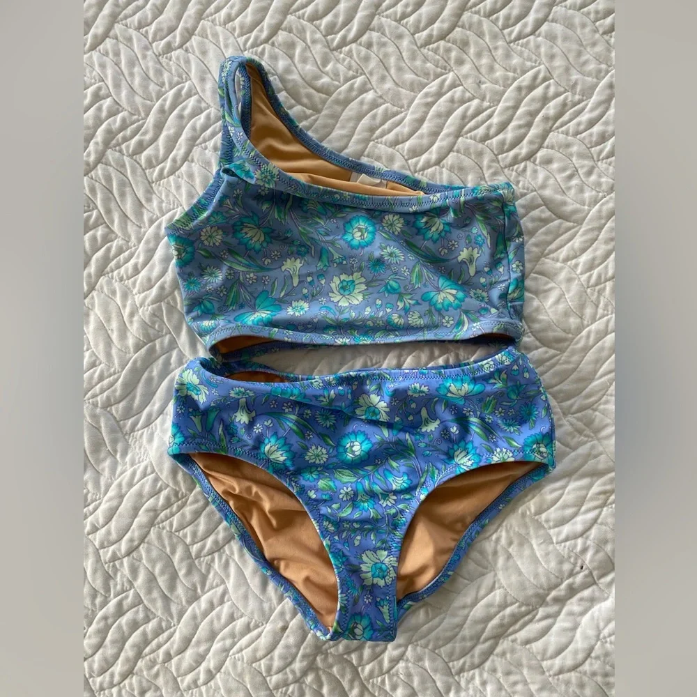 J. Crew Blue Floral One-Shoulder Kids Bikini